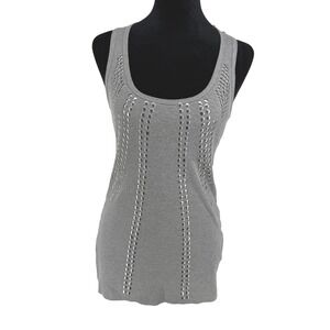 Bongo Women Y2K Scoop Neck Ribbed Tank Top Silver Studs Racerback XL Grunge Vtg